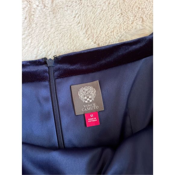 Vince Camuto Blue Velvet Off Shoulder Midi Dress 12 - Picture 6 of 9